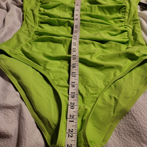 NWT GLAMOUR MESH PEEK A BOO RUCHED SLIMMING SWIM BATHING SUIT NEON GREEN XL - Picture 12 of 14